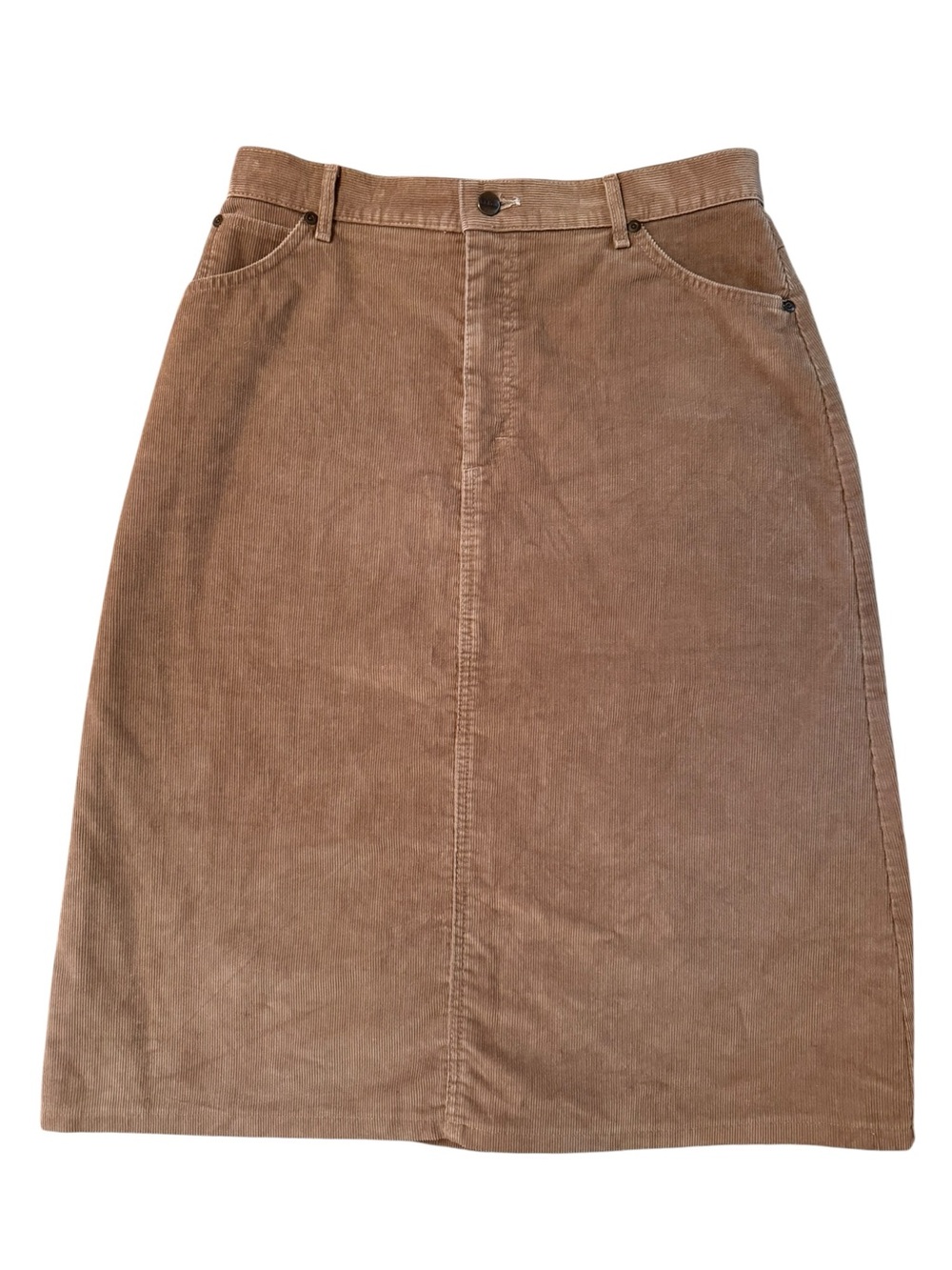 LL Bean Freeport Maine Corduroy A-Line Midi Skirt Vintage Size 16 Tan Brown USA